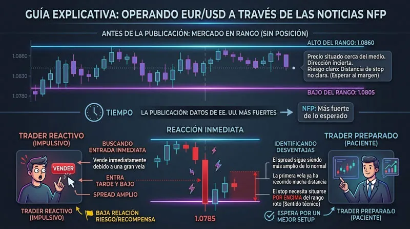 Ejemplo práctico operar NFP sin perseguir la primera vela