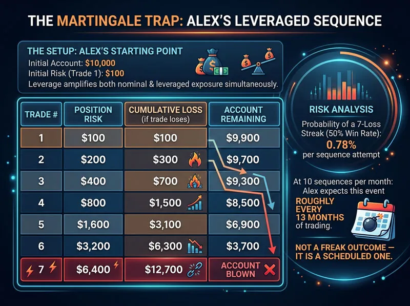 The Real Numbers: What the Martingale Strategy Does to a Trading Account