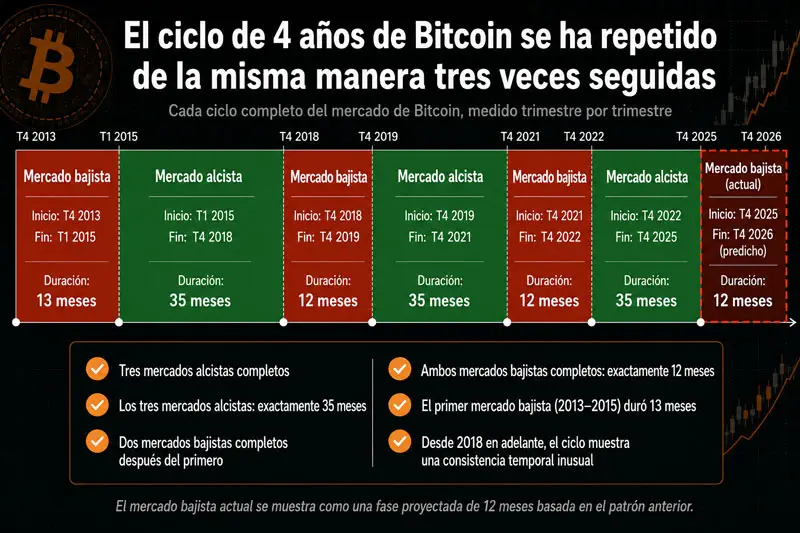 El ciclo de 4 años de Bitcoin repitió el mismo patrón tres veces