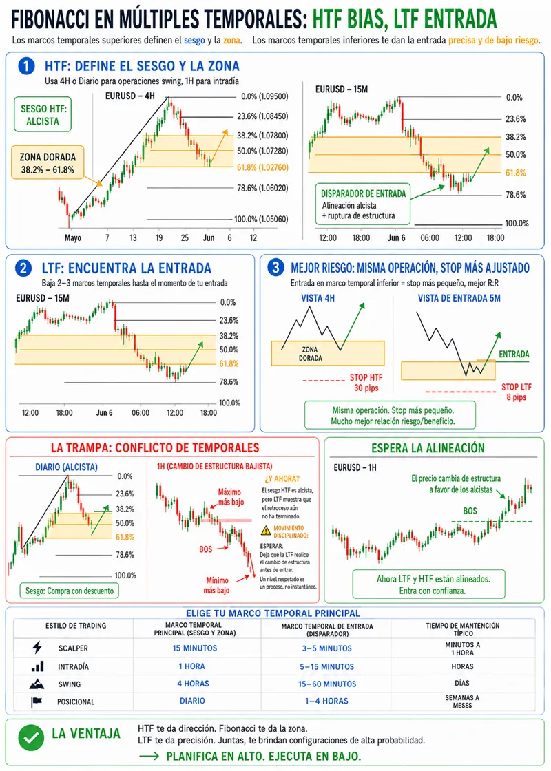 Retroceso de Fibonacci en varios marcos temporales: sesgo arriba, entrada abajo