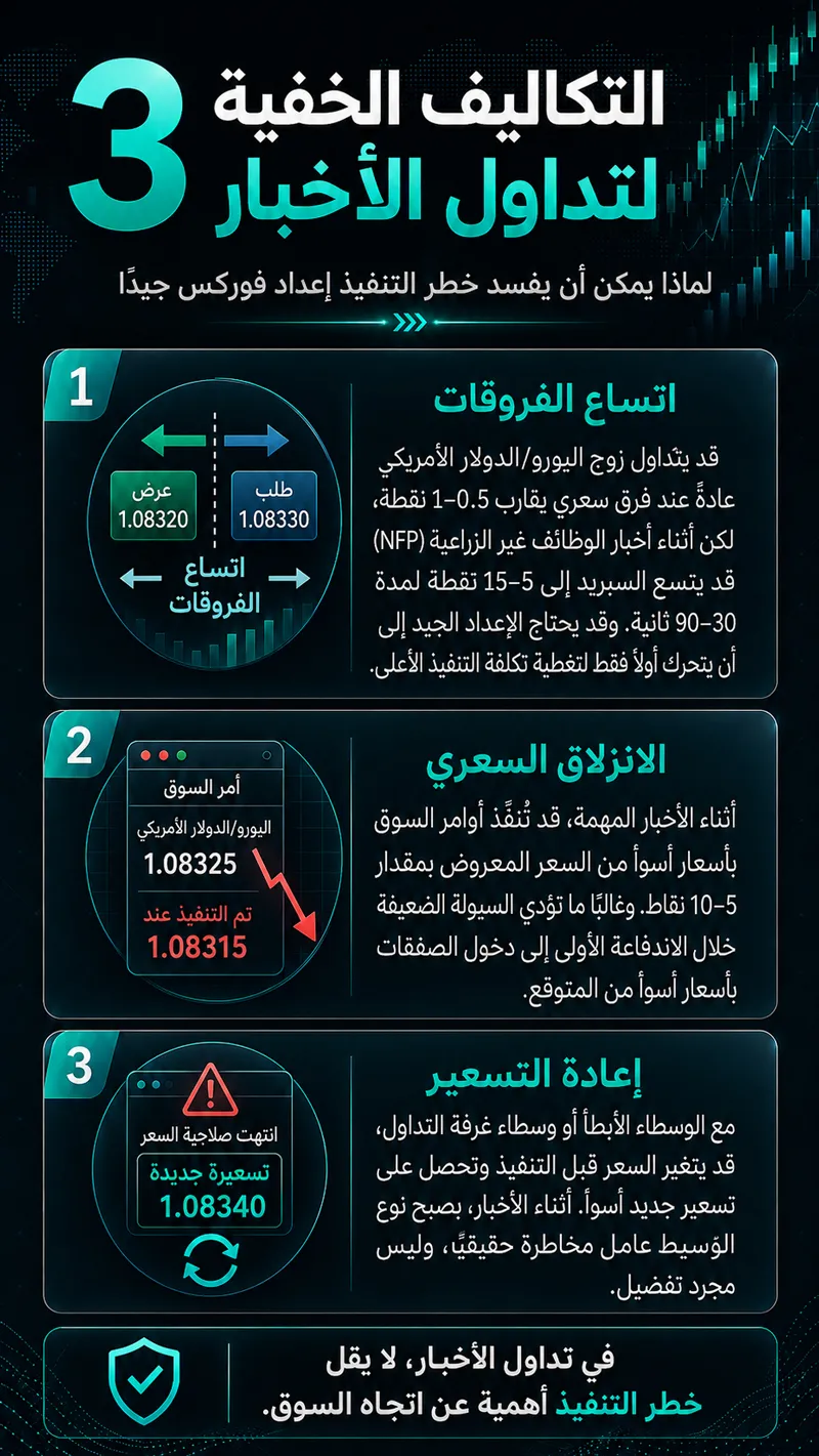 السبريد والانزلاق السعري والريكوت في تداول الأخبار في الفوركس