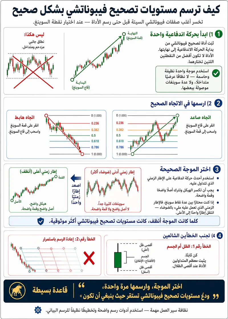 كيف ترسم تصحيح فيبوناتشي بطريقة صحيحة